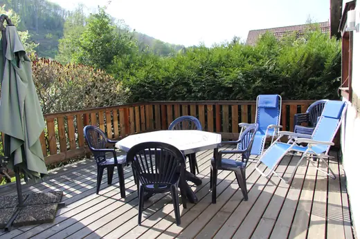 The south-facing terrace and its garden furniture
